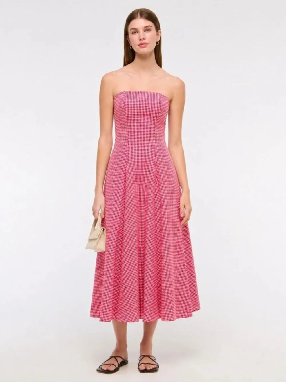 New Abercrombie & Fitch The A&F Mila Gingham Midi Dress, Red, Size Medium